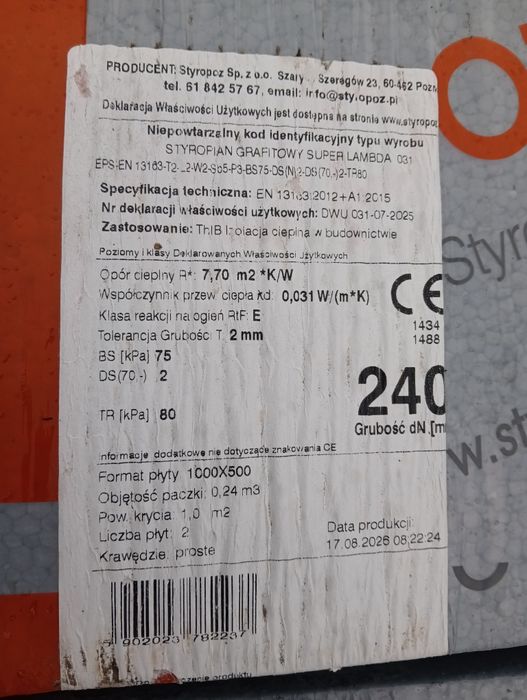 Sprzedam Styropian grafitowy lamda 0,031