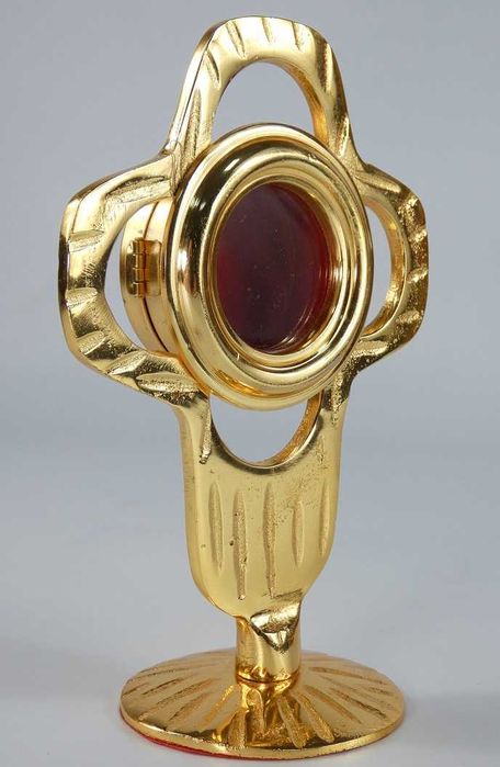 RELIKWIARZ mosiądz 15,5 cm krzyż