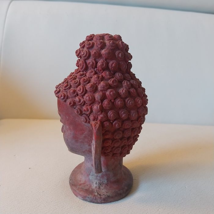 Estátua Cabeça de Buda Decorativa 14cm (Tons Terracota / Vermelho)