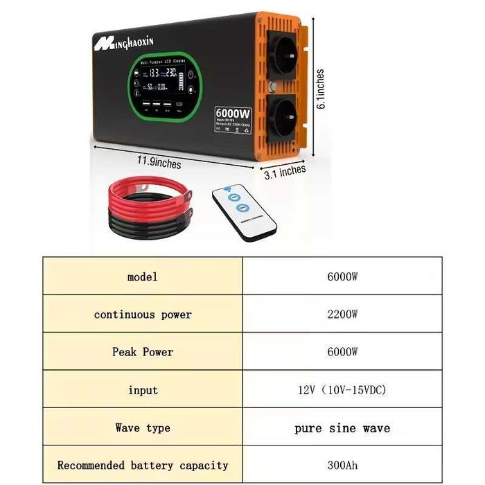 Инвертор напряжения  Minghaoxin 6000W с чистой синусоидой, хорошее качество,хорошая цена