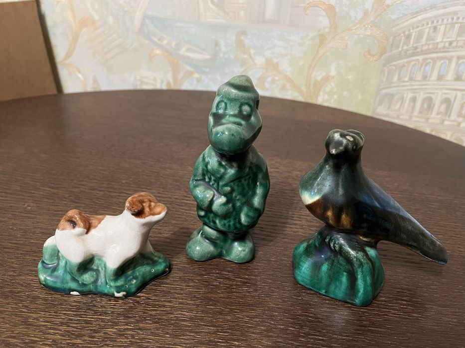 Керамические статуэтки.Майолика,птица Дрофа,верблюд,крокодил,лисички