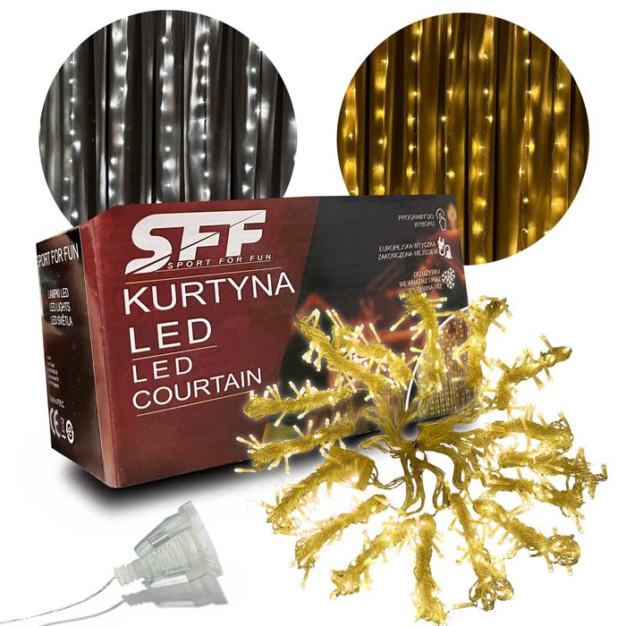 KURTYNA ŚWIETLNA LED 3X3 300 Lampki Na Święta BARWA Zimna / Ciepła