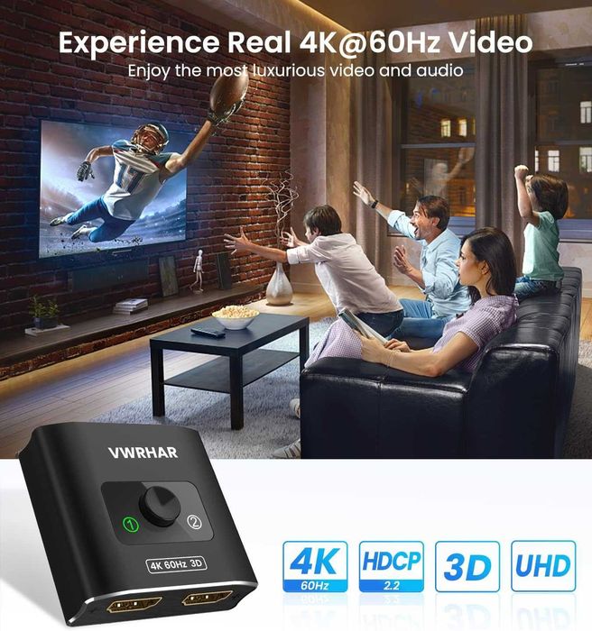 Splitter VWRHAR HW-002 HDMI 2 do 1 Dwukierunkowy
