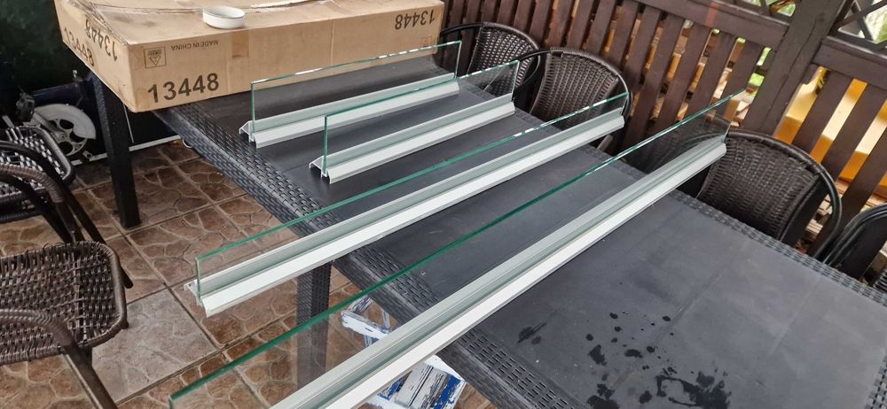 Półki łazienkowe szklane, profil aluminiowy - 4 sztuki