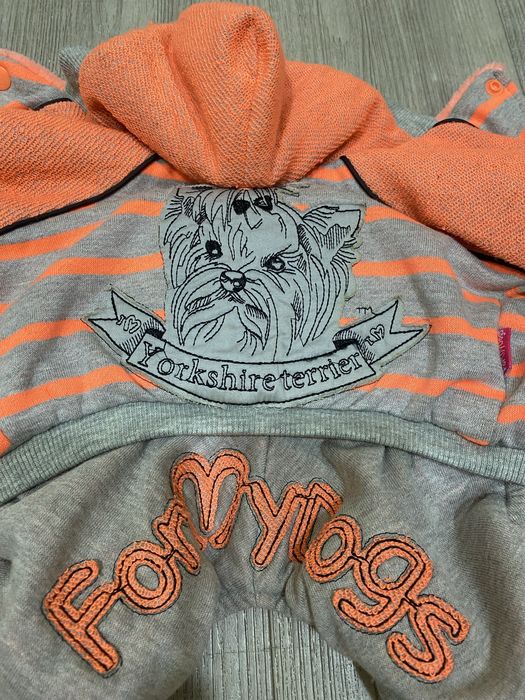 Трикотажный комбинезон для собак Йорк оранжевого цвета. Куртка