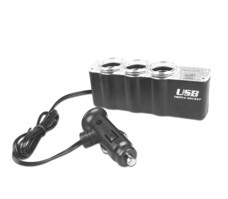 ADAPTADOR DE ISQUEIRO DE CARRO 12V COM 3 ENTRADAS + USB