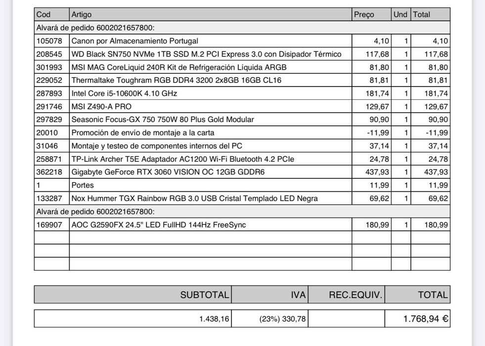 Computador Gaming | Intel i5-10600K | 16GB RAM | GeForce RTX 3060 12GB
