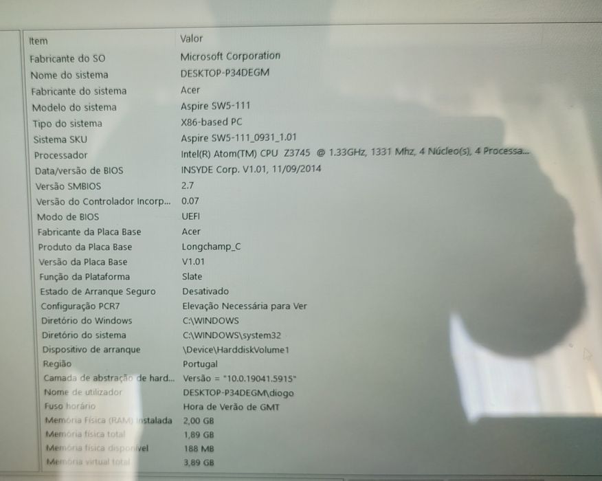 Portátil e tablet Acer
