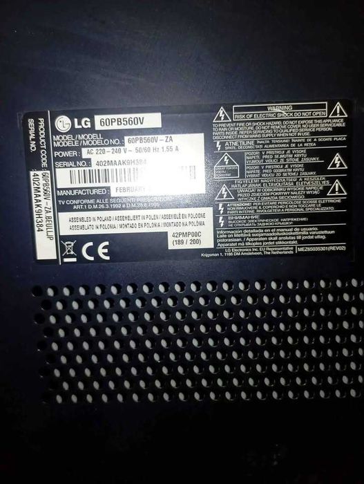 Tv, LG 60 cali. PLAZMA. Sprawny.