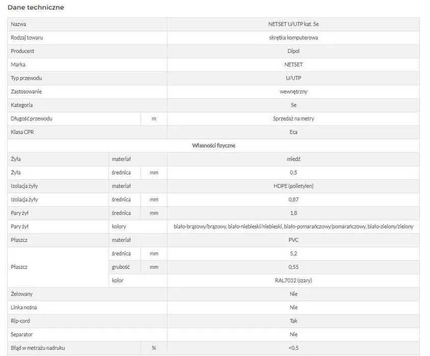 Przewód NETSET U/UTP 5e skrętka wew, klasa pal Eca [25m] E1408_1