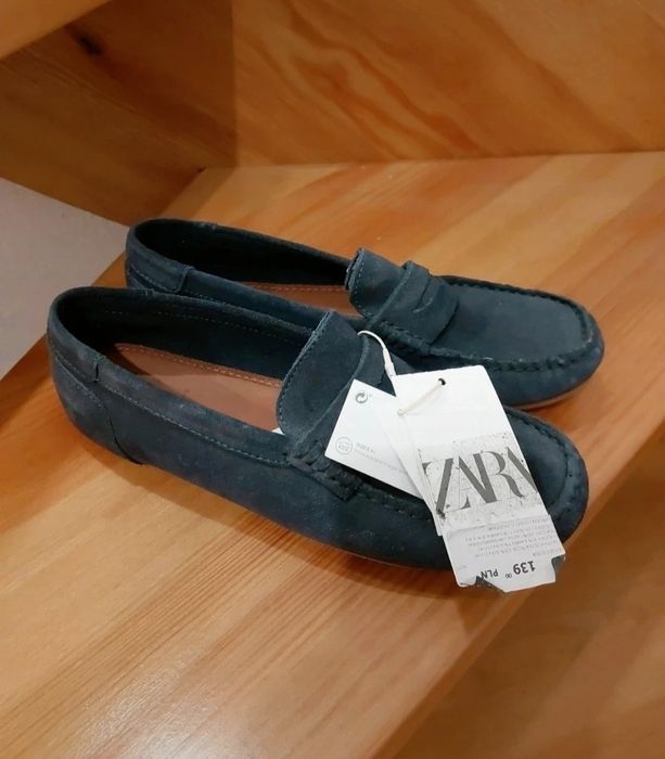 Nowe granatowe buty skórzane ekspadryle Zara r.38