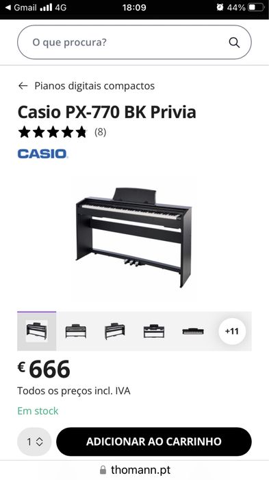 Casio PX-770 BK Privia - Piano digital - muito pouco uso, em excelente condições.