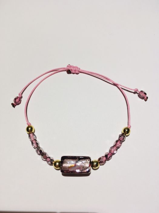 Bransoletka różowa ze szkłem weneckim handmade