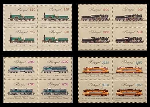 Série de 4 quadras de selos novos - Caminho de Ferro em Portugal -1981