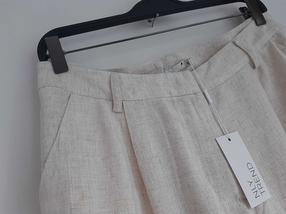 Lniano bawełniane szerokie spodnie L