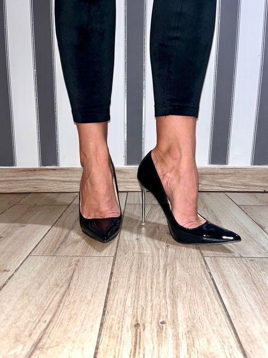 216/ ODREKI 43 Eleganckie czarne męskie szpilki 36-46 obcasy 11 cm
