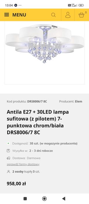 Lampa wisząca LED z kryształkami