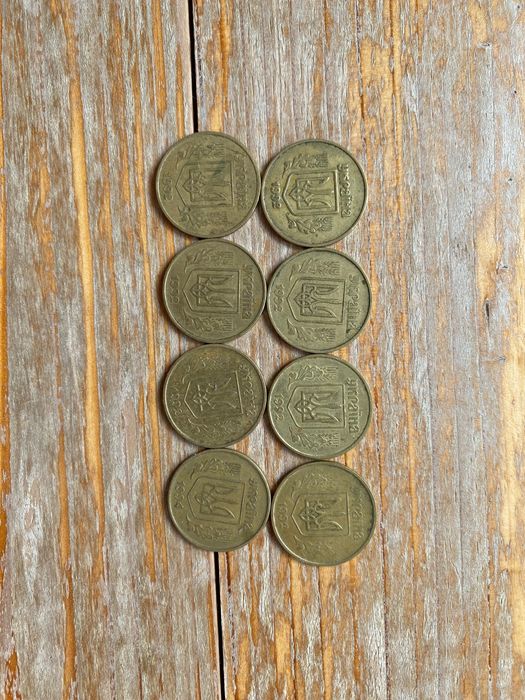 Монети України: 1, 2, 5, 10, 25, 50 копійок 1, 2, 5, 10 гривень копійк