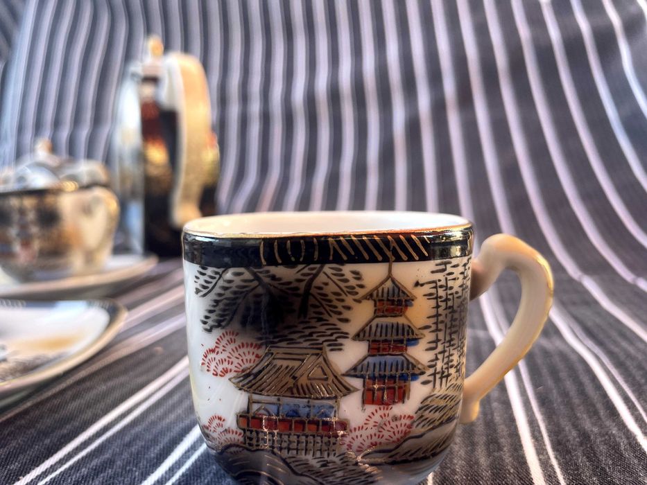 Antigo Serviço de Café Japonês Art Déco (Pintado à Mão) – Completo 5+1