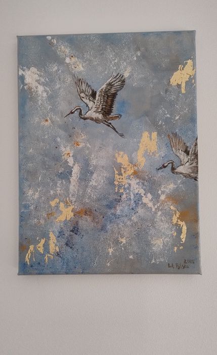 Obraz olejny 30x40 ŻURAWIE