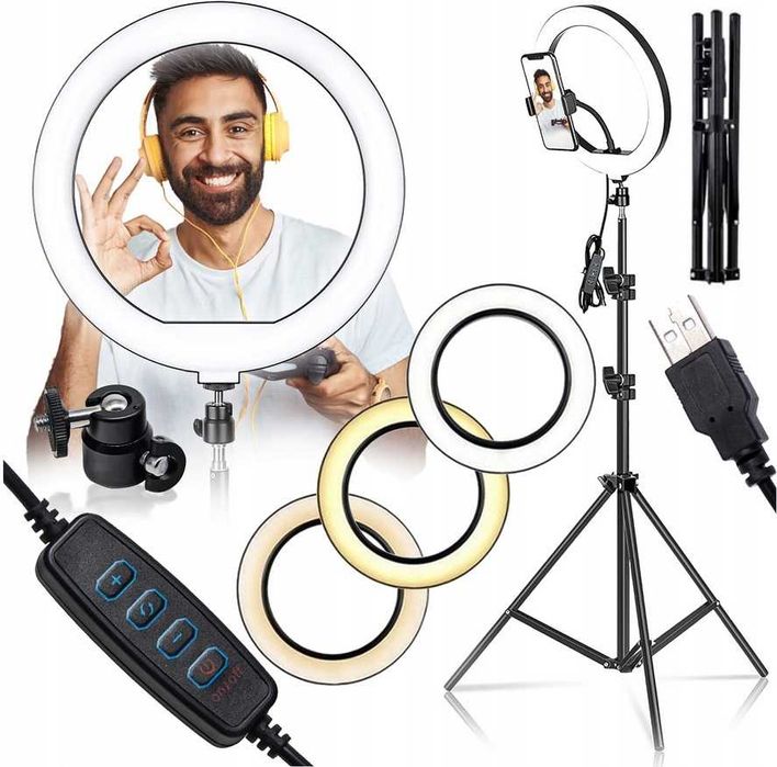 NOWE LAMPA Pierścieniowa LED Selfie RING Tiktok Pilot BLUETOOTH Statyw