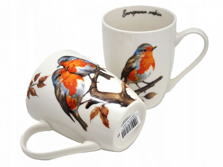 efektowny kubek biała kostna porcelana ptak - rudzik - queen isabell 3