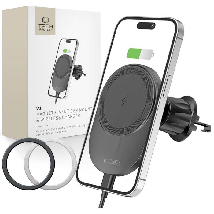 Tech-Protect Mm15W-V1 Magnetic Magsafe Vent Car Mount Wireless Charger 15W Black