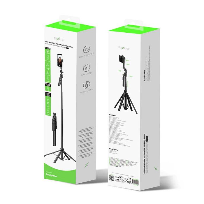 Stick de selfie com câmara de seguimento facial por AI Rixus RXSF55