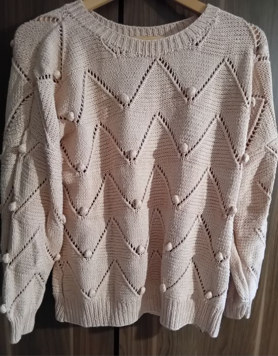 Sweter ażurowy Orsay 100% bawełna pudrowy róż wiosna casual sport