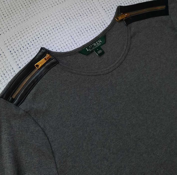 Ralph Lauren Nowa dzianinowa dresowa suwaki sukienka szara midi M L