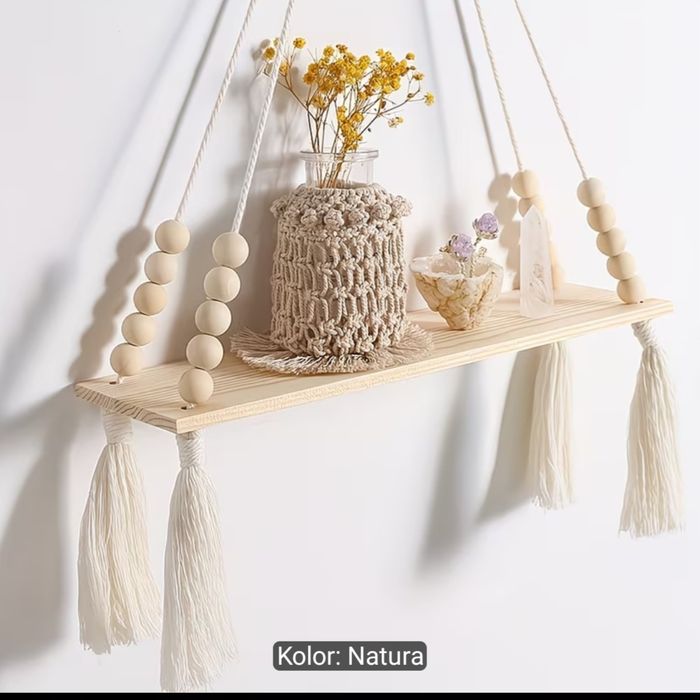 HIT SEZONU! Drewniana Półka Wisząca BOHO + GRATIS Uchwyt Łazienkowy