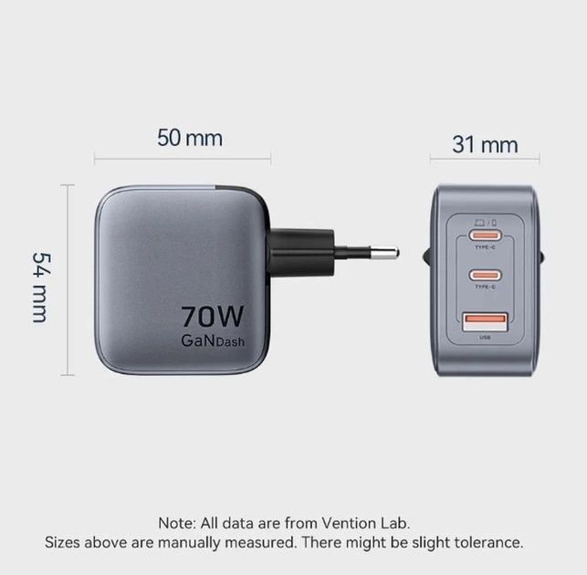 Зарядное устройство Vention 70W GaN USB-C/USB-A