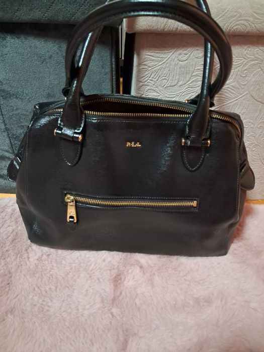 Ralph Lauren RLL black czarna torebka do ręki średnia  saffiano