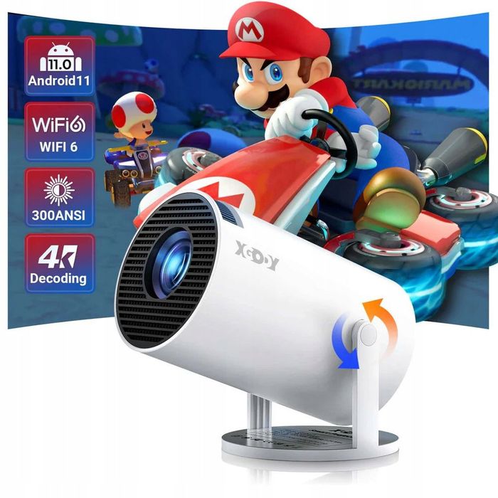 Projektor LED Xgody Gimbal 3 HY300 Przenośny Rzutnik PL Android TV WiF