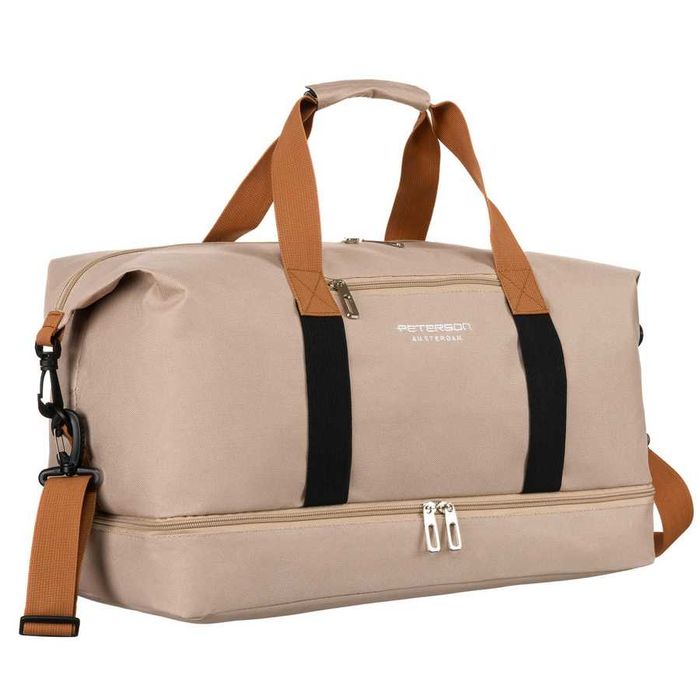 Torba Podróżna PETERSON Weekendowa Duża SPORTOWA na Ramię BEŻOWA