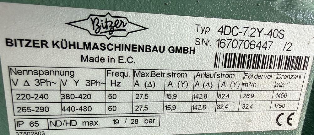 Zestaw sprężarkowy TANDEM Bitzer  2x4DC-7.2Y-40S 35kW(-5°C/+40°C)