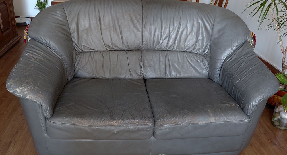 Conjunto de 3 sofás de pele cinzento/ Ideal para renovar/ Conforto e Qualidade