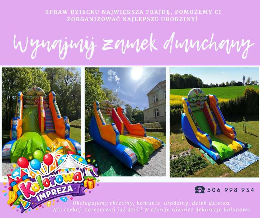 Zamek dmuchany zjeżdżalnia namiot 3x6 5x8 6x12 krzesła stoły dmuchaniec Wynajem