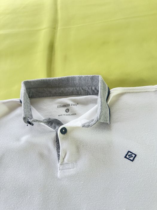 Polo Cerruti 1881 Branco Gola Cinza - Logo Losango