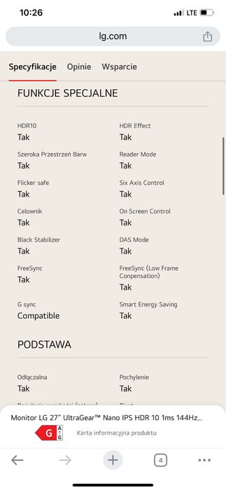 Monitor LG UltraGear 27'' 27GL850-B 144Hz WQHD 1ms Czarny