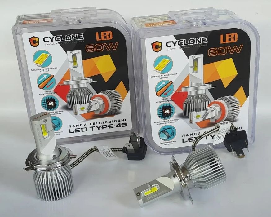 Лампи LED Cyclone H7 H4 H1 H11 HB4 HB3 9012 type-49 17500Lm 60W Компл