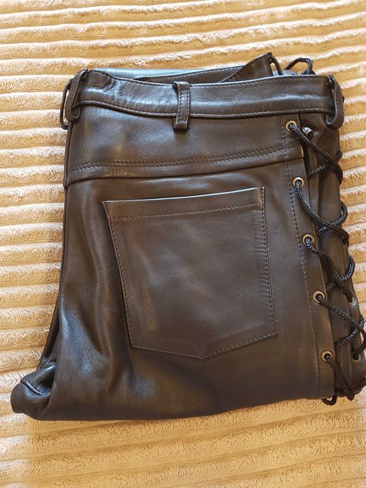 Кожаные Стильные Байкерские Штаны