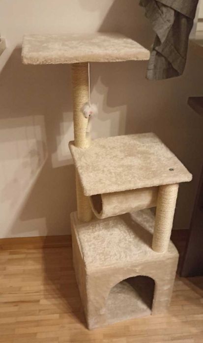 Kocie drzewko wysoki drapak z domkiem i półkami