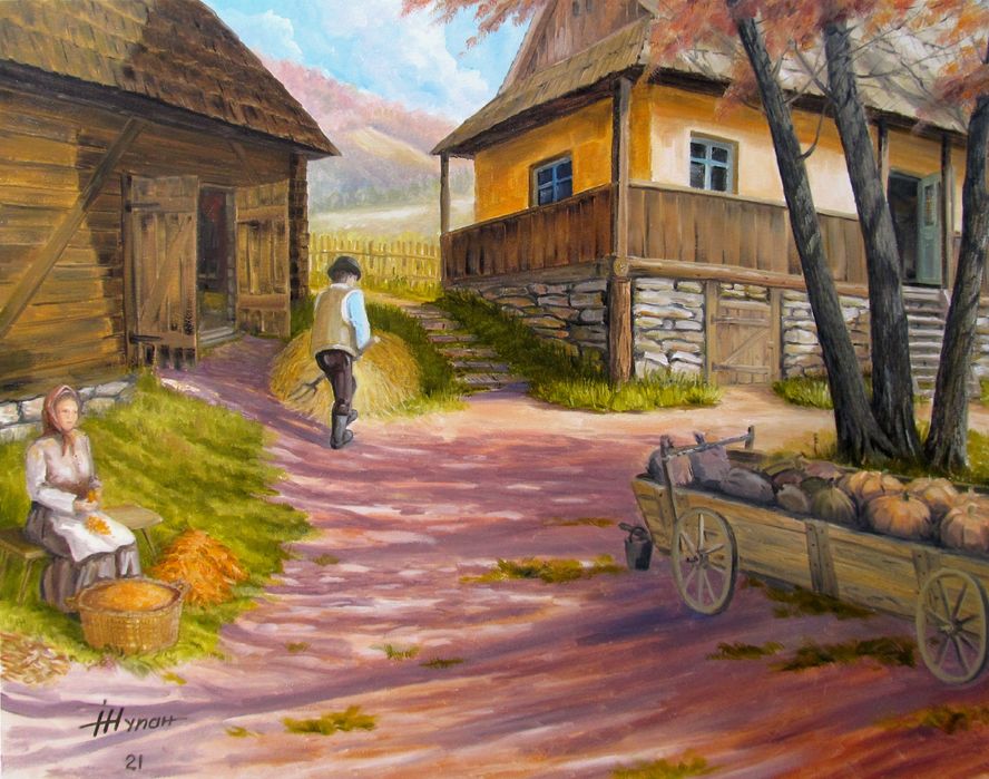 Картина, олія "Карпатський двір"