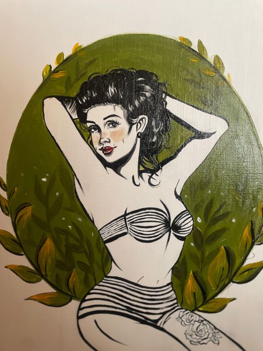 Obraz olejny akrylowy na płótnie kobieta retro akt sygnowany