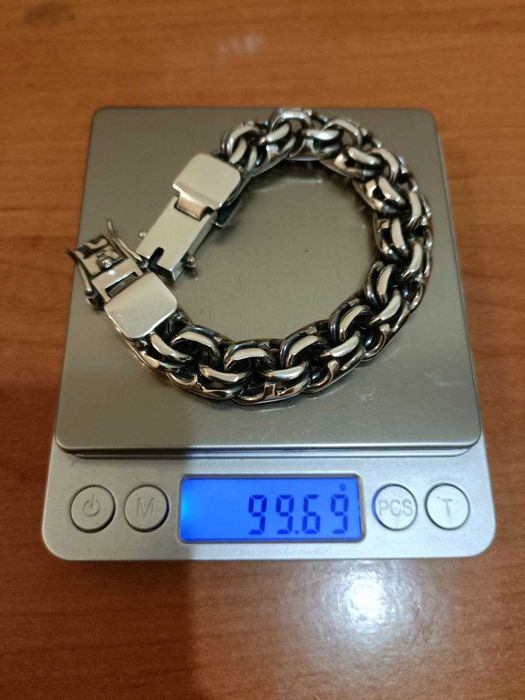 Серебряная цепочка Бисмарк, крестик и браслет. Срібний ланцюг, хрест