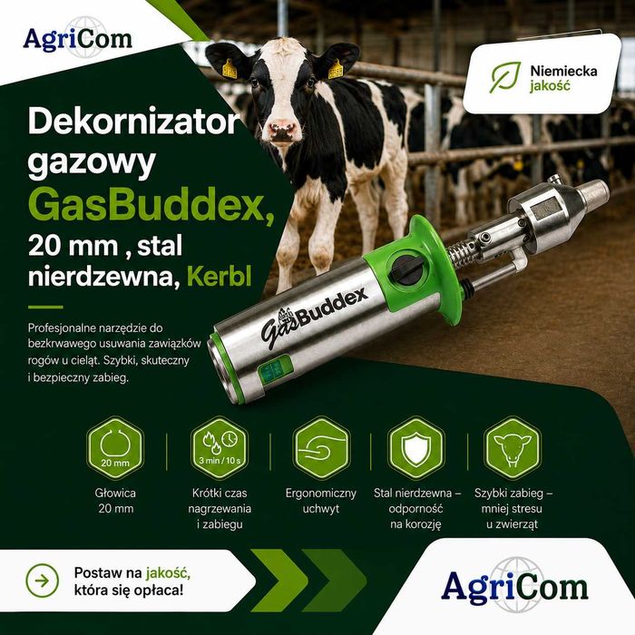 Dekornizator gazowy, wypalarka do rogów GasBuddex z głowicą 20 mm