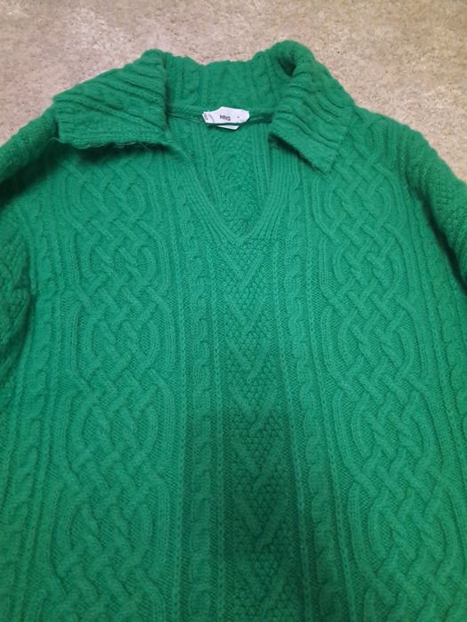 Sweter Mango zielony oversize warkocze rozmiar S