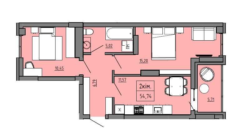 Компактна двокімнатна квартира в новобудові