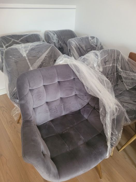 15 szt. Krzeseł do jadalni salonu Fotele szare, złote nogi